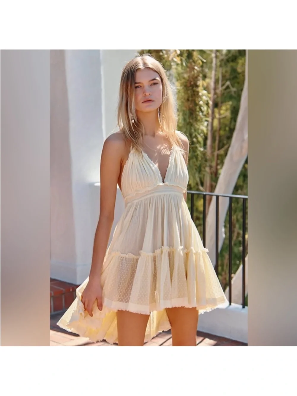 Free People 100 Degrees Cream Backless Tiered Sundress - Picture 2 of 4
